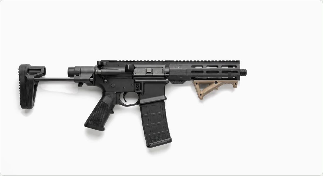 Angled foregrip, FDE on a AR PDW