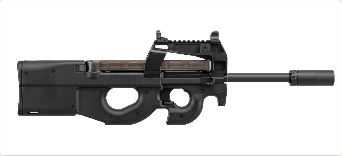 SilencerCo Omega 36M (9mm can) on a FN PS90